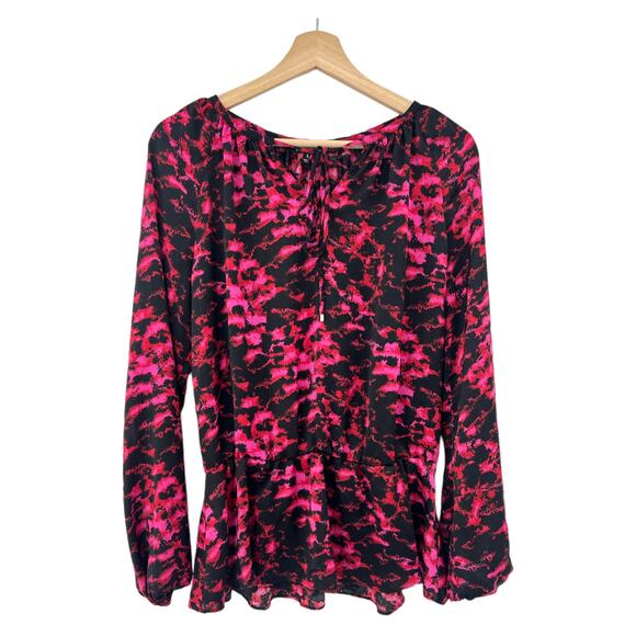 Ellen Tracy SMALL Pink Abstract Boho Long Sleeve Peasant Top Blouse Shirt - Picture 1 of 8
